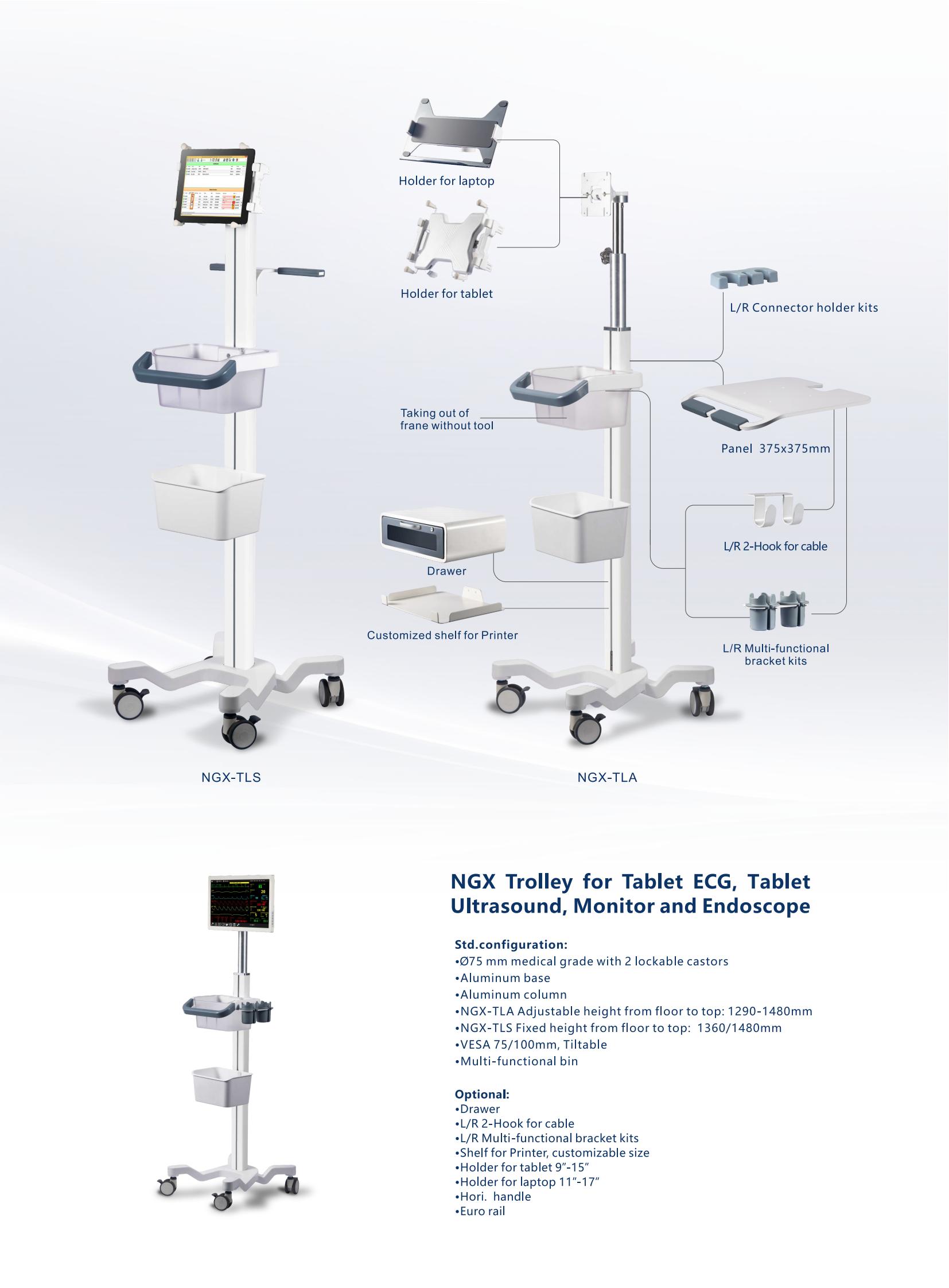 Pediatric Monitor Medical Cart Cart de ultrasonido de tableta Medica Mobile ECG Monitor Cart
