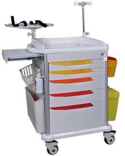 ZQ-ET760-01K Hospital ABS Trolley de emergencia con 5 cajones y poste IV