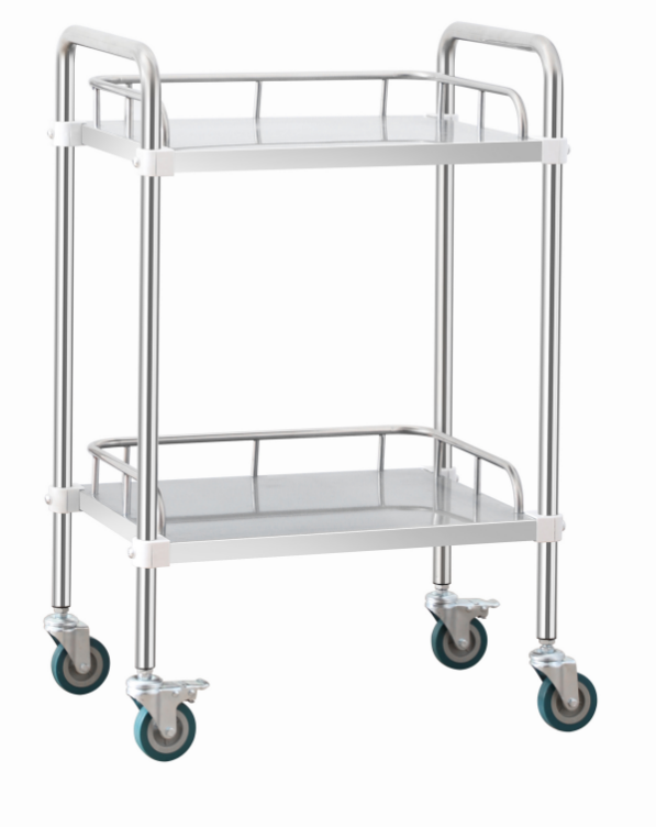 Carro de laboratorio de 2 niveles ZQ-SS500C de acero inoxidable con ruedas cerrables