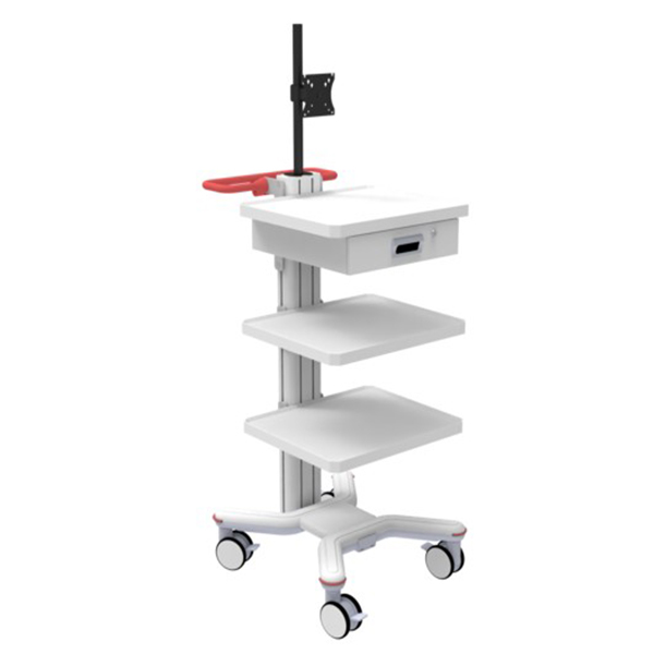Cart de estación de trabajo de endoscopia motorizada con elevador de monitor ajustable y parte superior moldeada para uso en el hospital